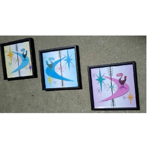 Retro Snooty Cats Triptych (3 Framed Panels) Original Art Prints Under Glass - Picture 3 of 7